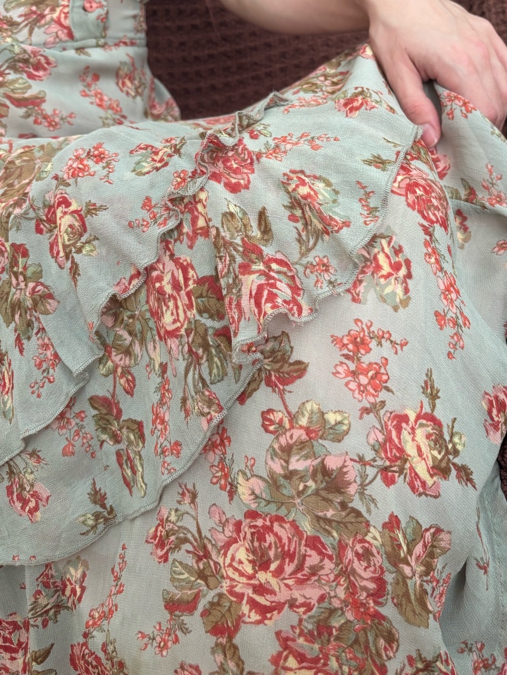 XS Pastel Pink Blue Floral Rose Print V-Neck Maxi Dress - Picture 5 of 13